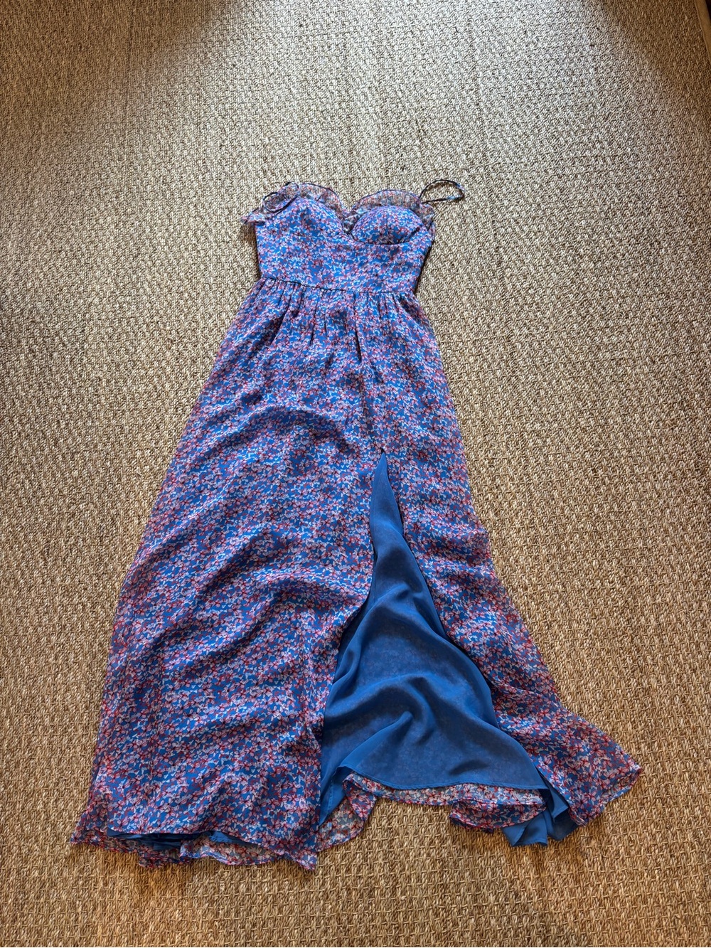 Sau Lee Florence gown in blue multi — blue floral dress - Picture 4 of 4